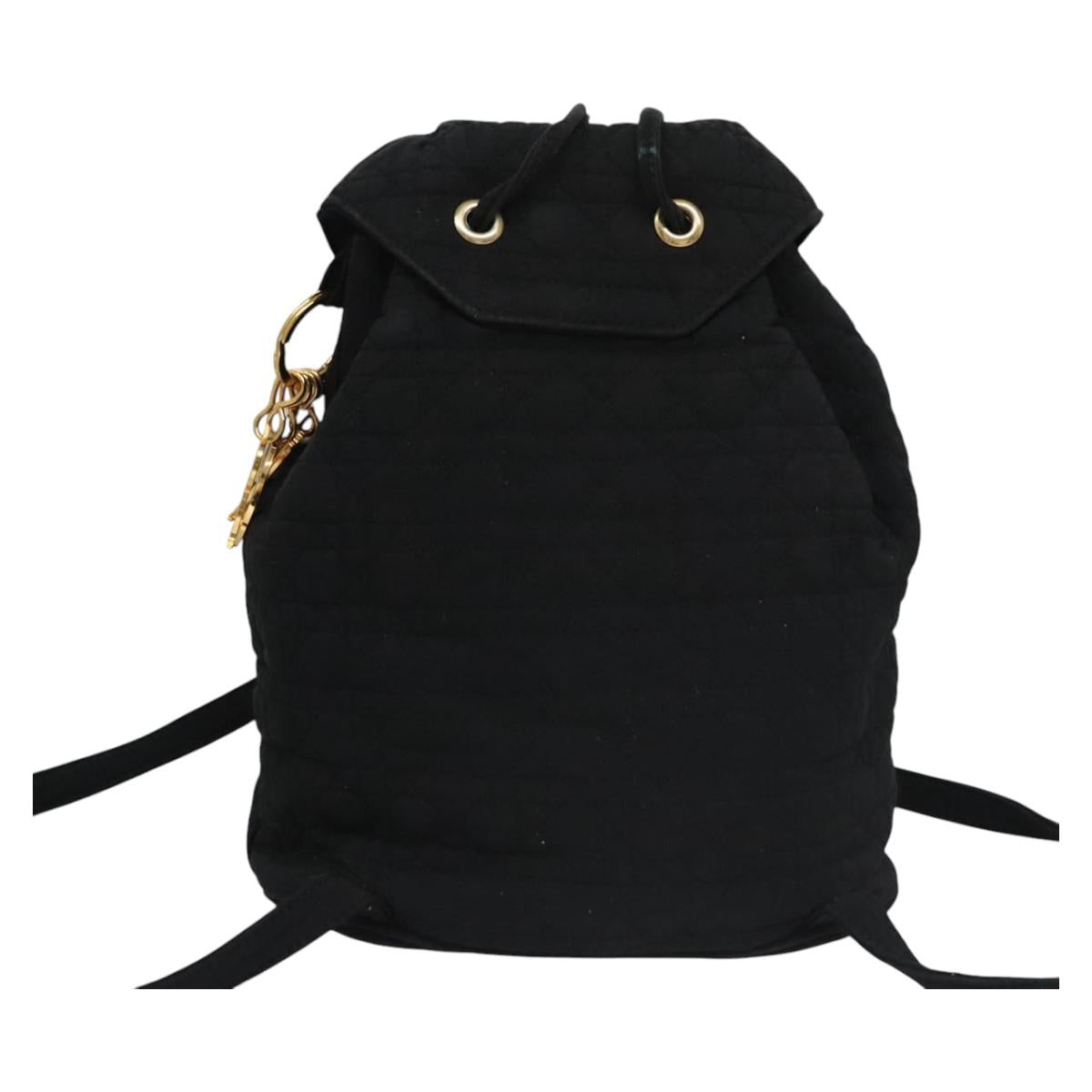 Christian Dior Lady Dior Backpack Nylon Black Gold Auth 113919