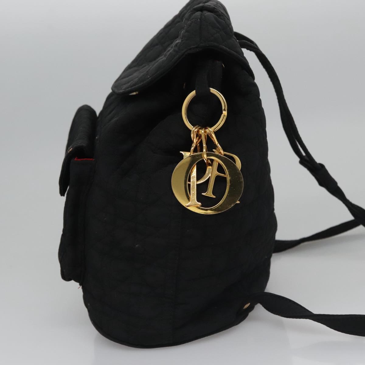 Christian Dior Lady Dior Backpack Nylon Black Gold Auth 113919