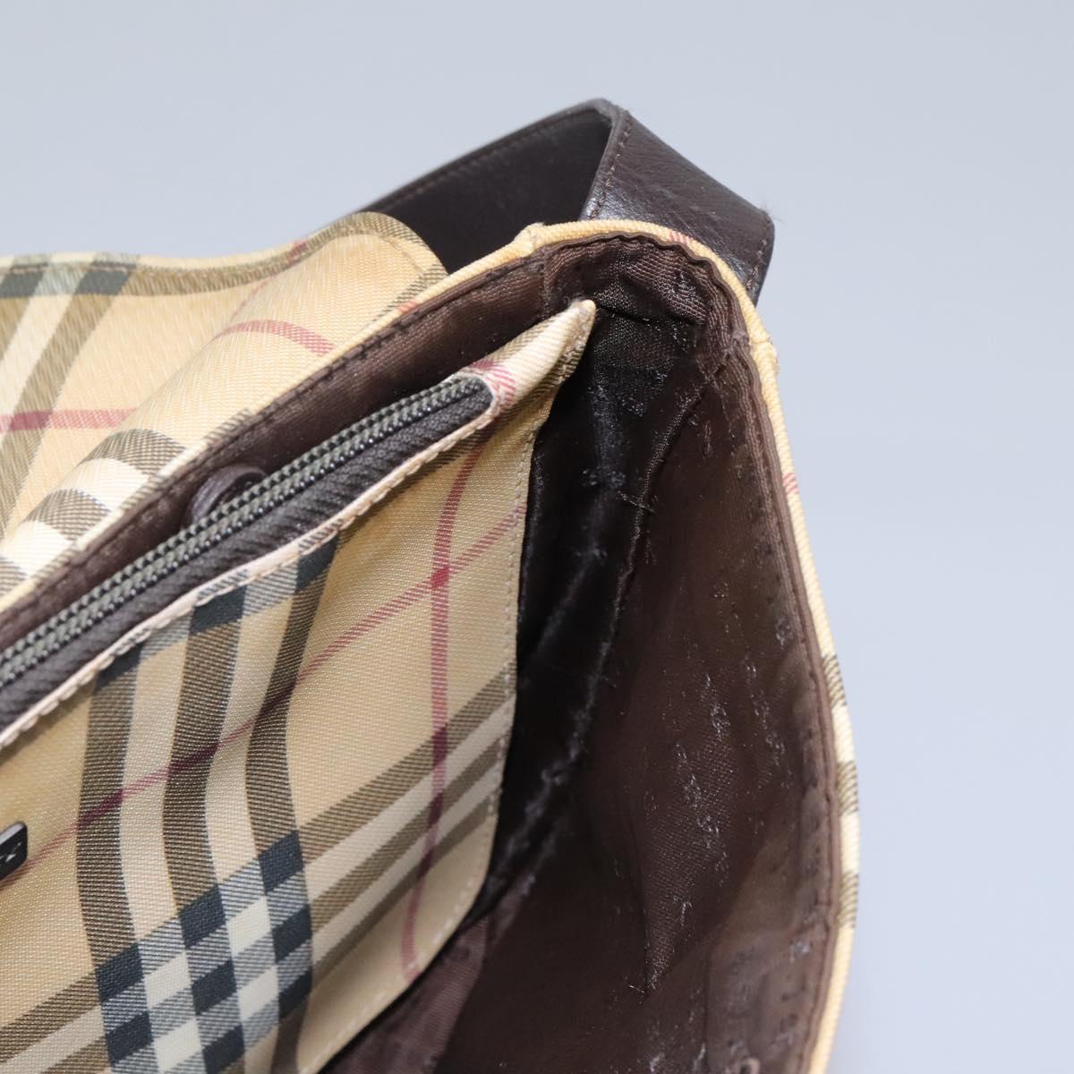 BURBERRY Nova Check Shoulder Bag PVC Beige Brown Auth 113921