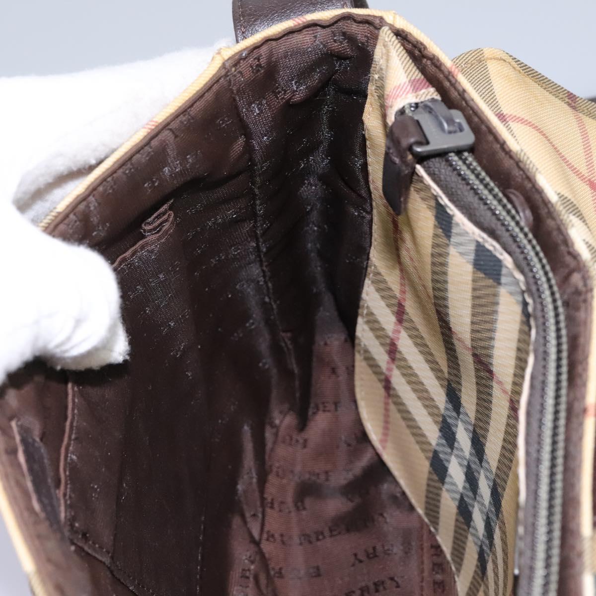 BURBERRY Nova Check Shoulder Bag PVC Beige Brown Auth 113921