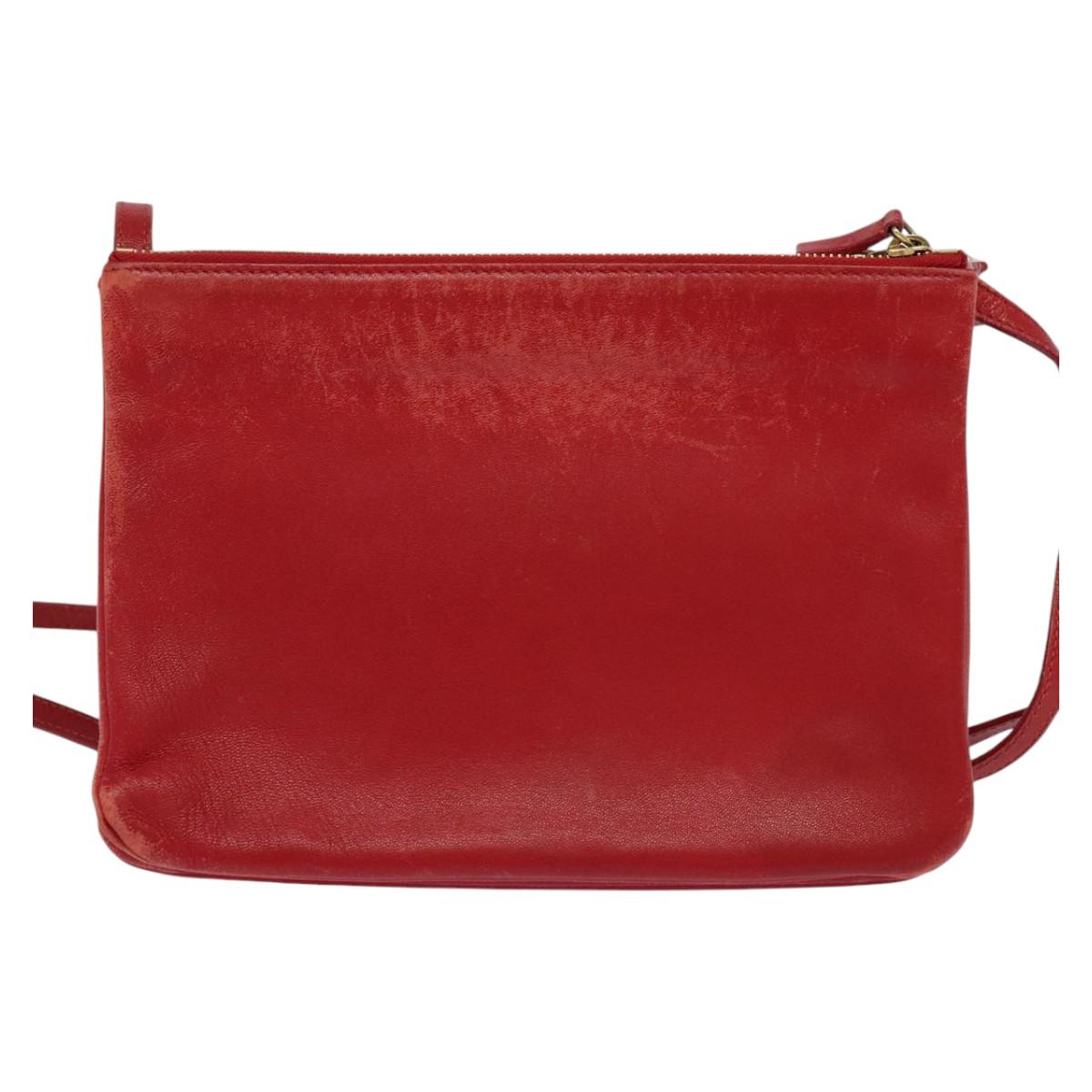 CELINE Trio Small Shoulder Bag Leather Red Gold Auth 113929