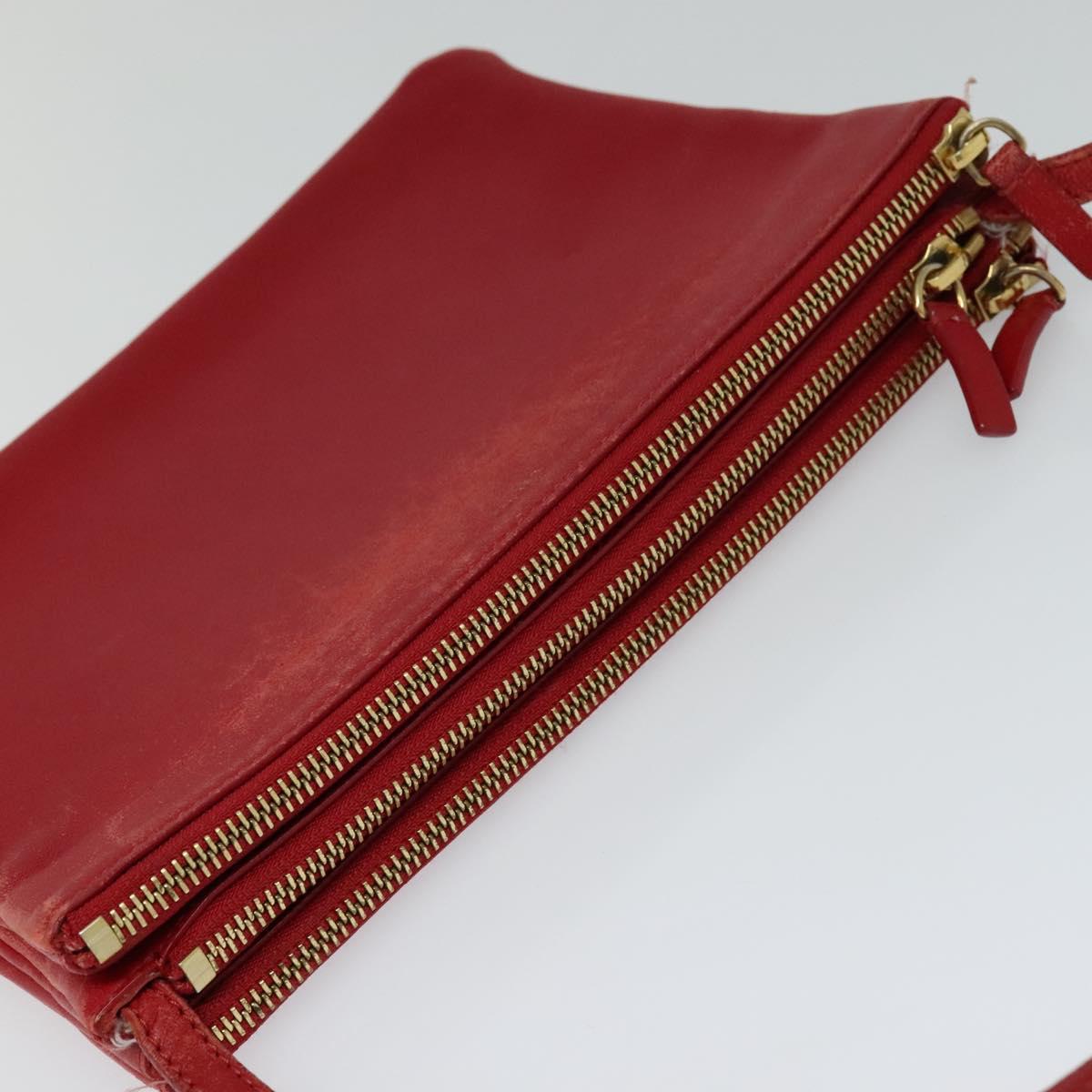 CELINE Trio Small Shoulder Bag Leather Red Gold Auth 113929