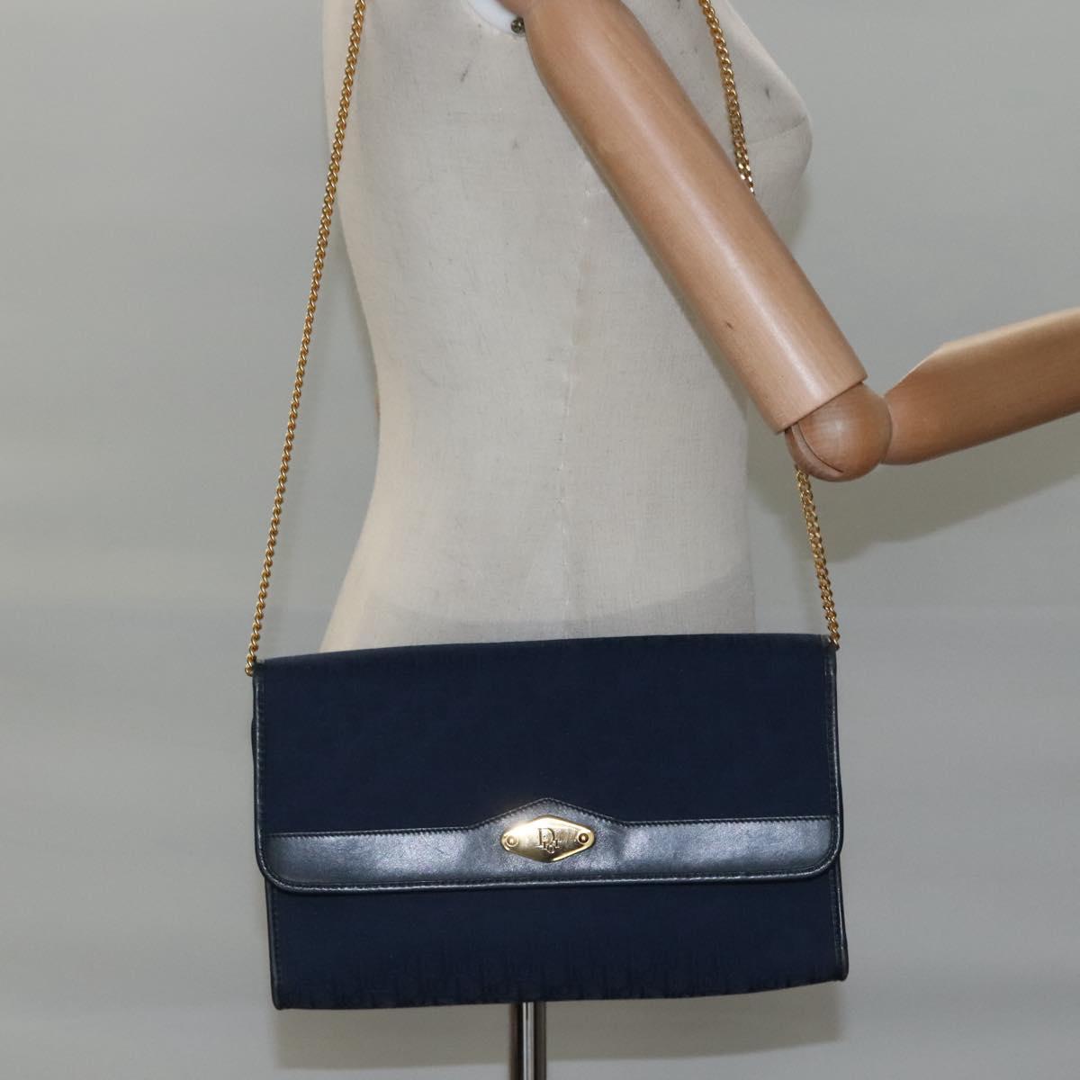 Christian Dior Trotter Canvas Chain Shoulder Bag Navy Auth 113931