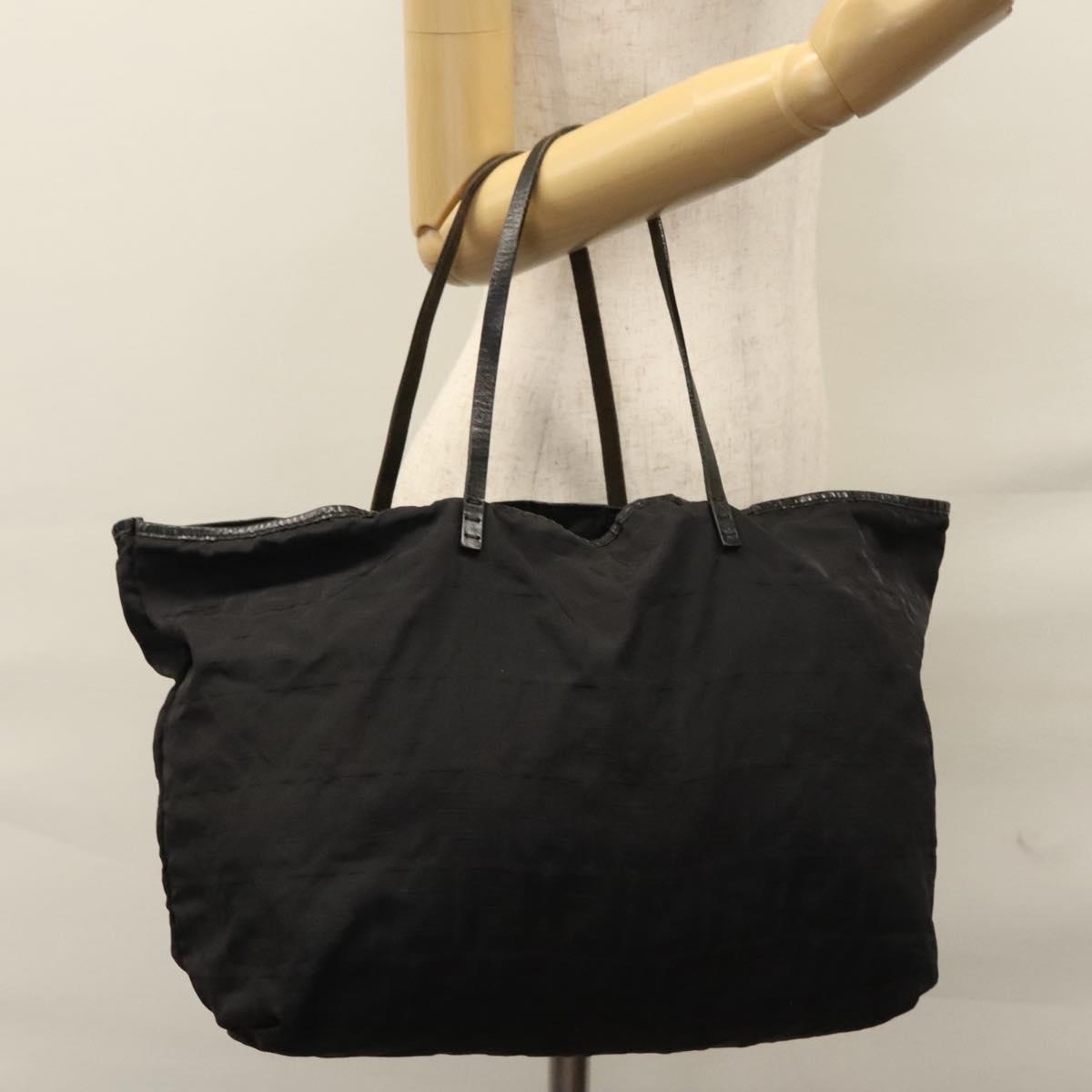 FENDI Zucchino Canvas Hand Bag Nylon Black Silver Auth 113935