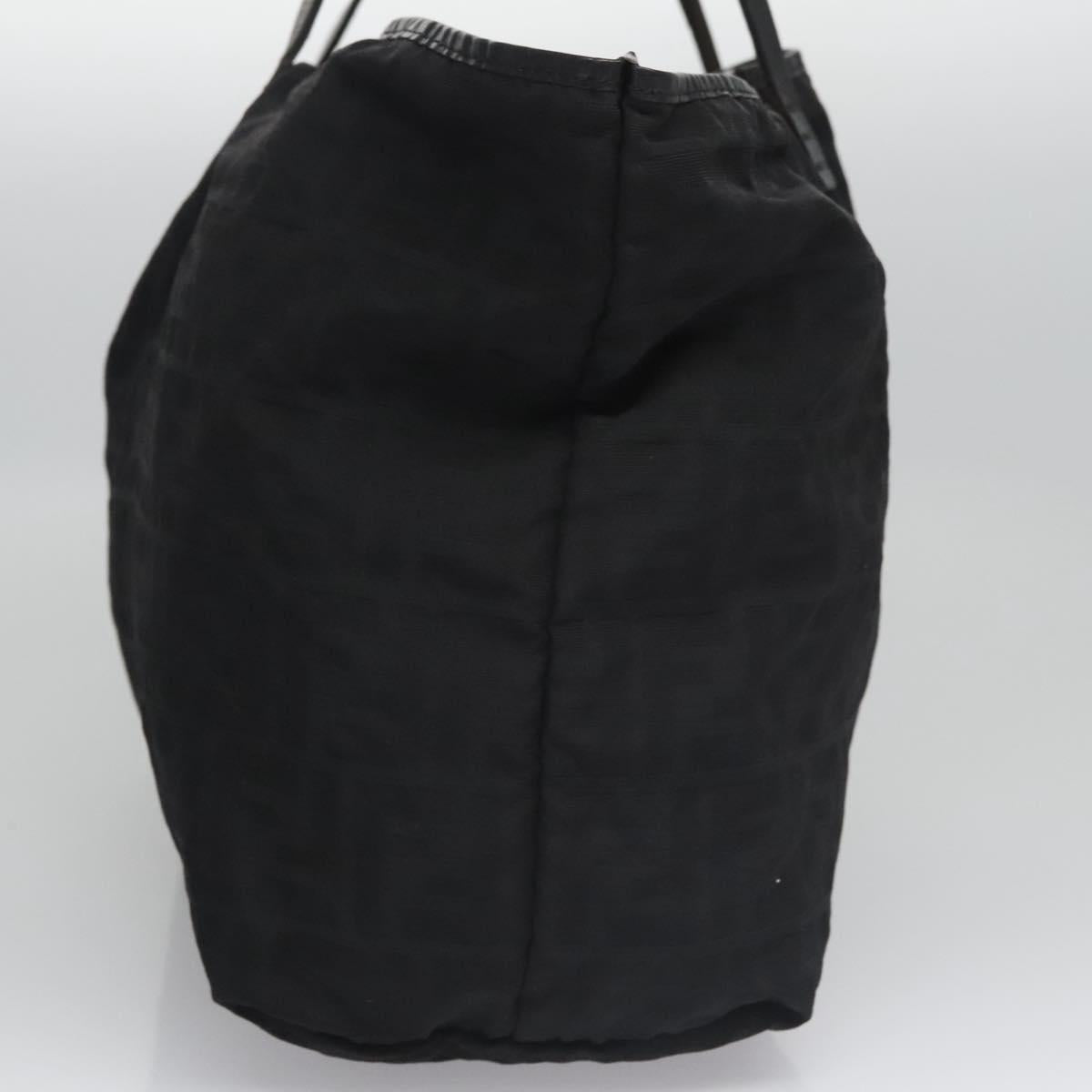 FENDI Zucchino Canvas Hand Bag Nylon Black Silver Auth 113935