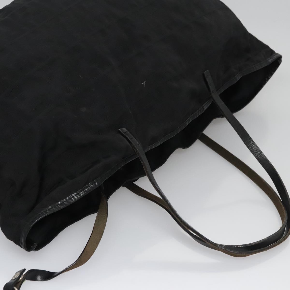 FENDI Zucchino Canvas Hand Bag Nylon Black Silver Auth 113935