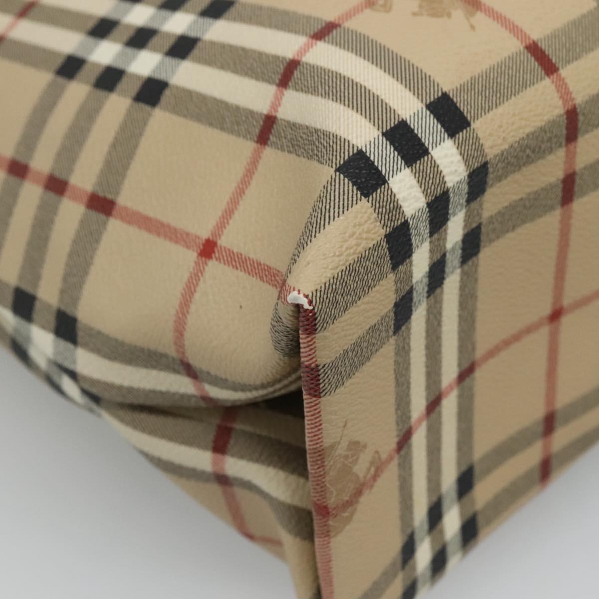 BURBERRY Nova Check Hand Bag PVC Leather Beige Auth 113948