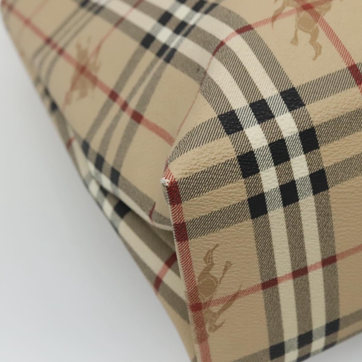 BURBERRY Nova Check Hand Bag PVC Leather Beige Auth 113948