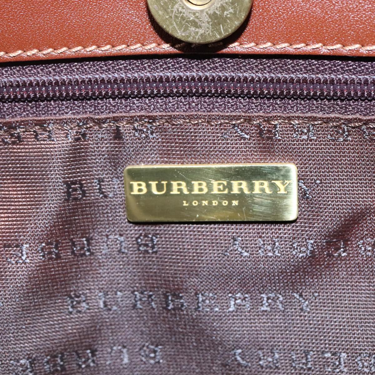 BURBERRY Nova Check Hand Bag PVC Leather Beige Auth 113948