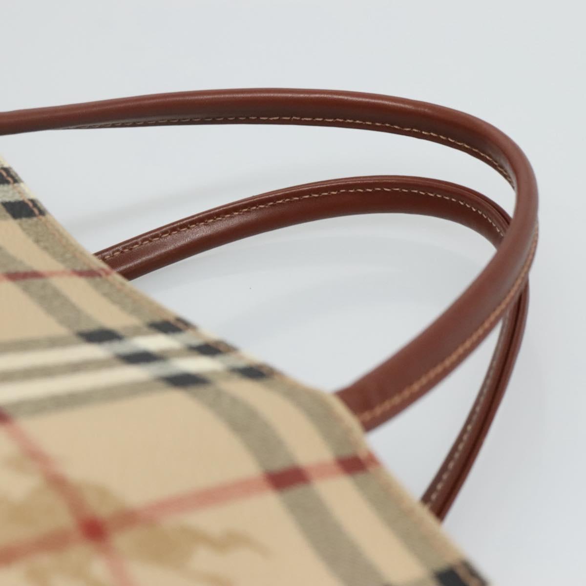 BURBERRY Nova Check Hand Bag PVC Leather Beige Auth 113948