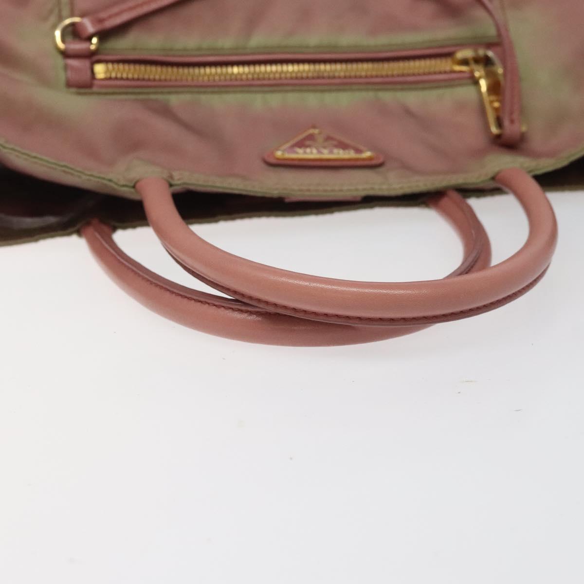 PRADA Hand Bag Nylon Pink Gold Auth 113965