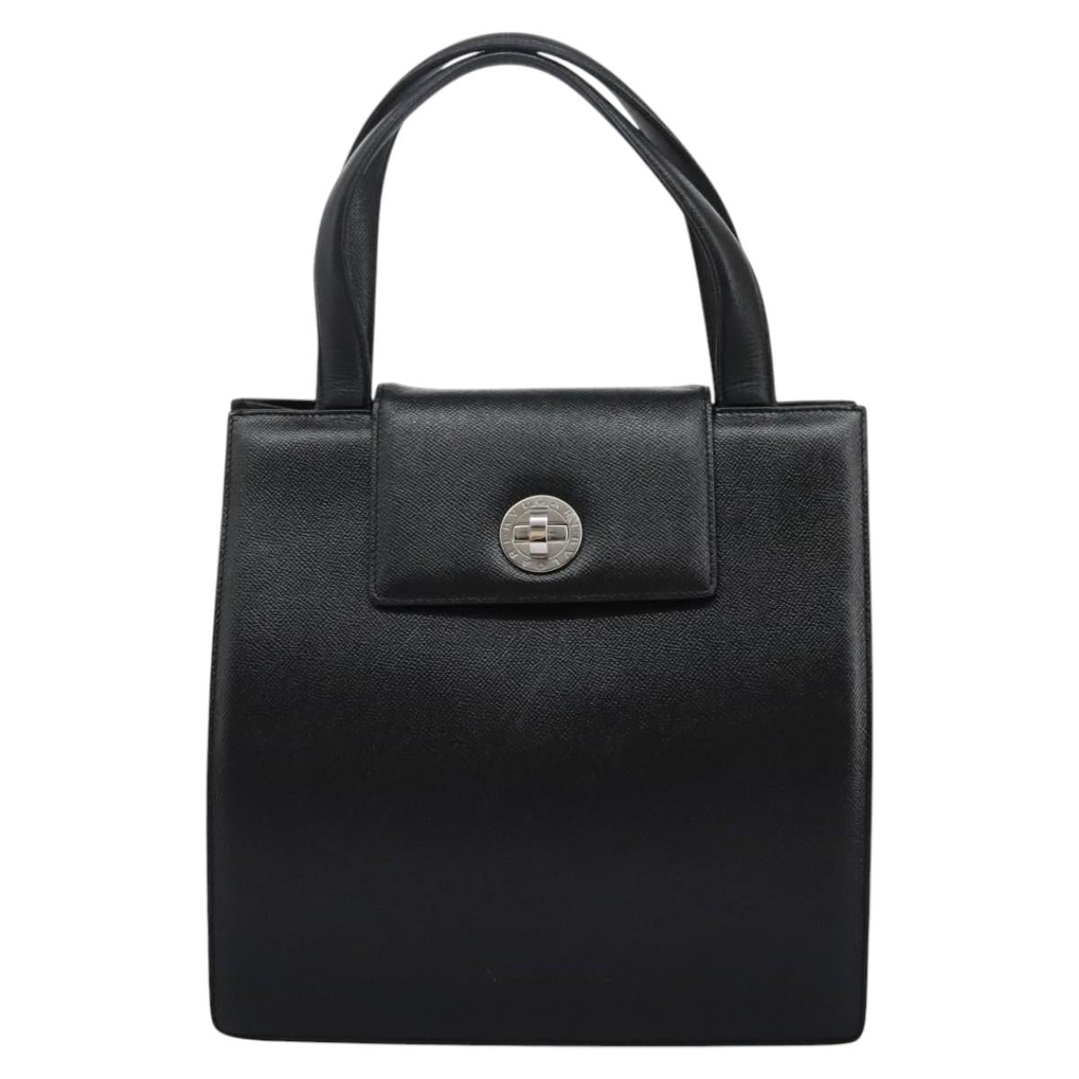 BVLGARI Hand Bag Leather Black Auth 113988