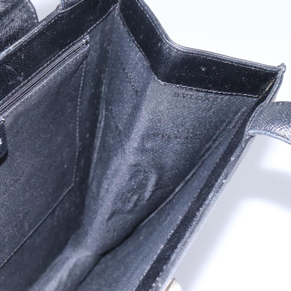 BVLGARI Hand Bag Leather Black Auth 113988