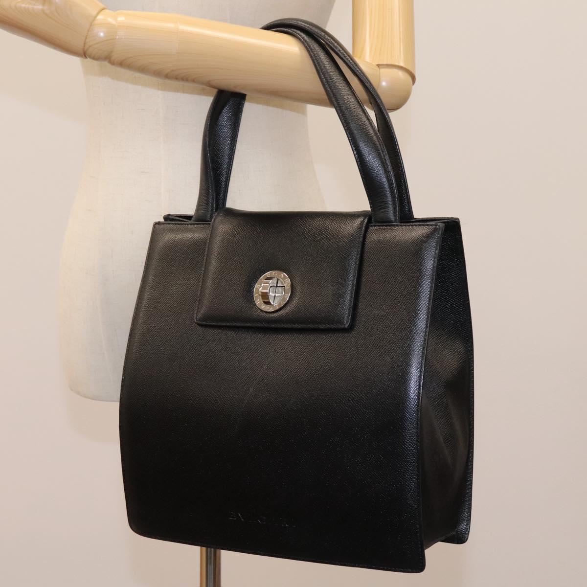 BVLGARI Hand Bag Leather Black Auth 113988