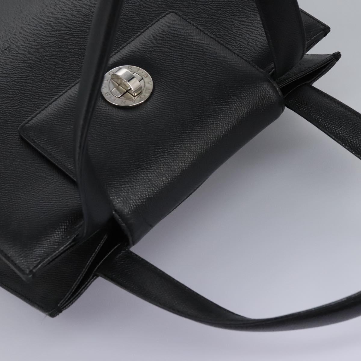 BVLGARI Hand Bag Leather Black Auth 113988