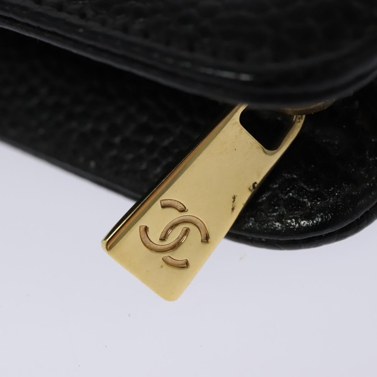 CHANEL COCO Mark Pouch Caviar Skin Black Gold CC Auth 114009