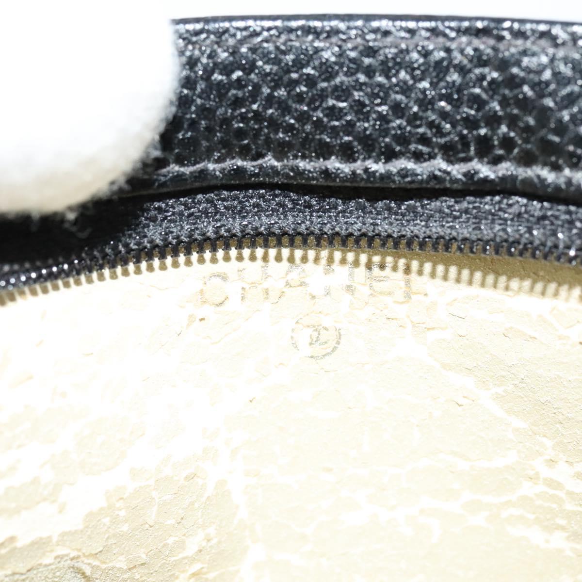 CHANEL COCO Mark Pouch Caviar Skin Black Gold CC Auth 114009