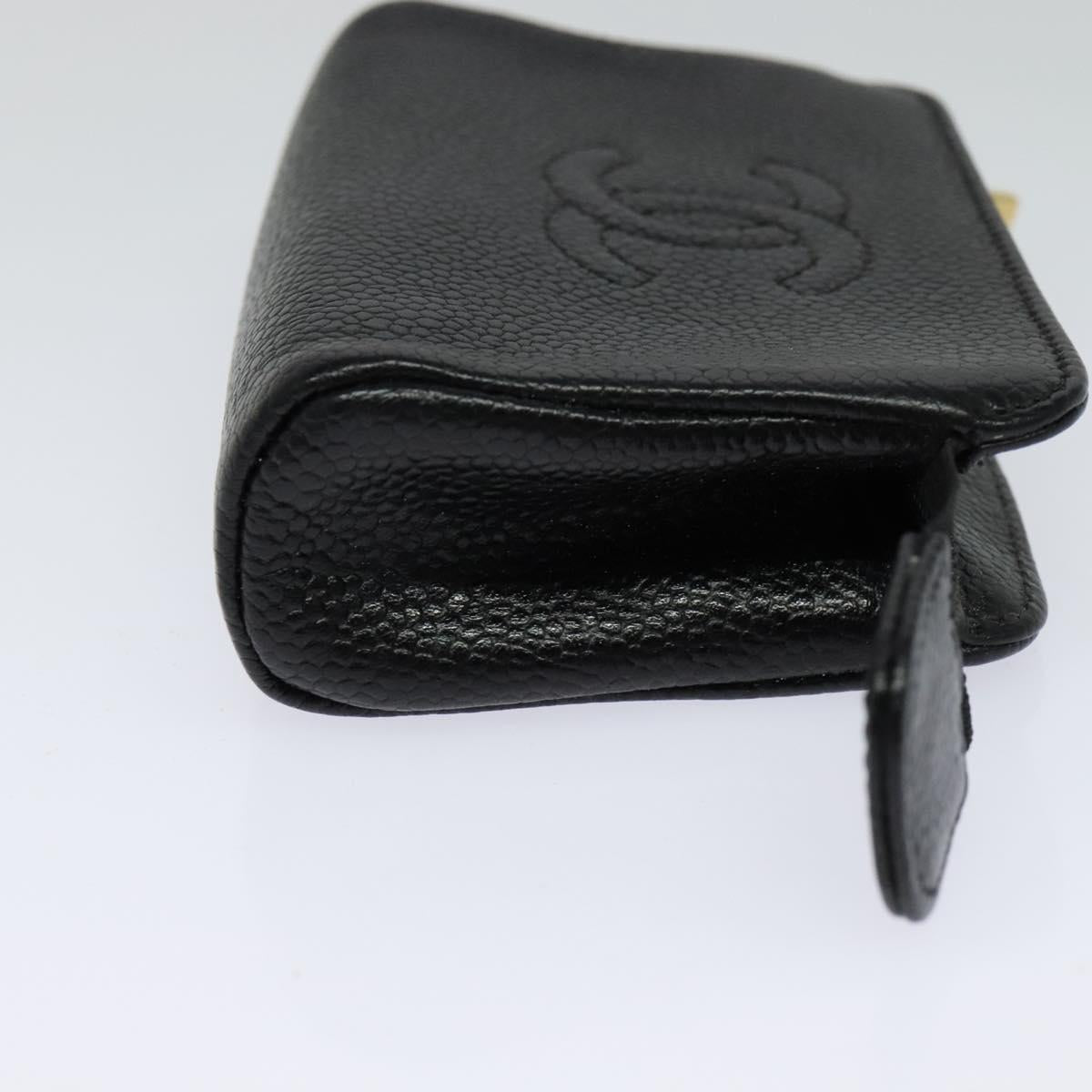 CHANEL COCO Mark Pouch Caviar Skin Black Gold CC Auth 114009