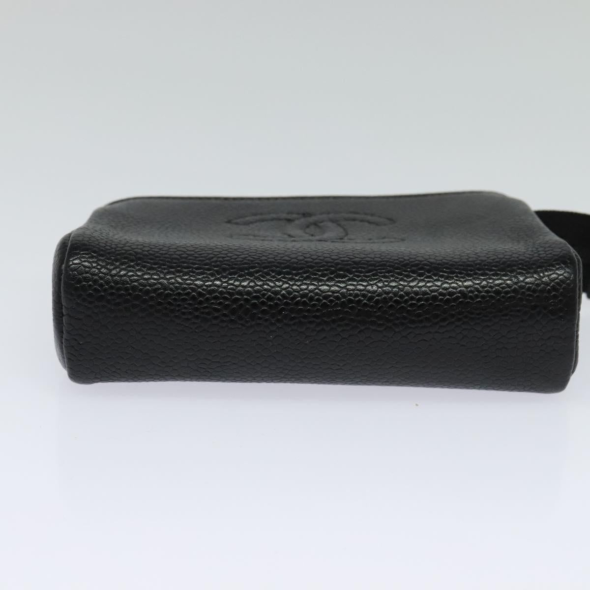 CHANEL COCO Mark Pouch Caviar Skin Black Gold CC Auth 114009