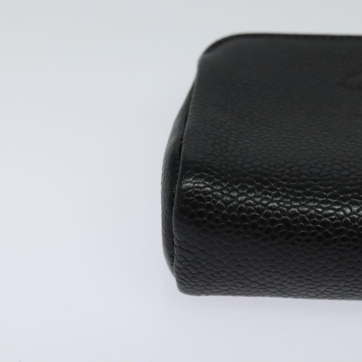 CHANEL COCO Mark Pouch Caviar Skin Black Gold CC Auth 114009