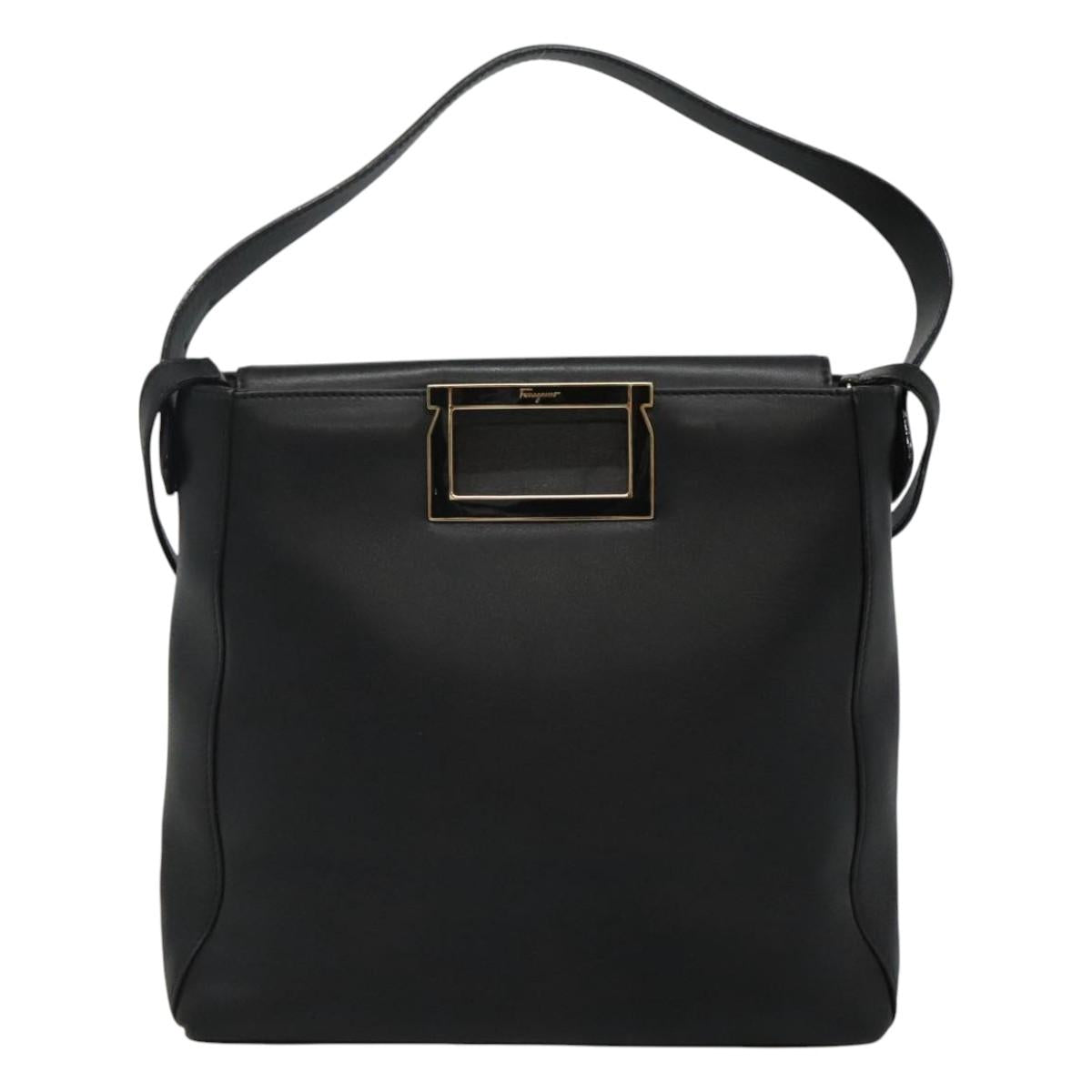 Salvatore Ferragamo Hand Bag Leather 2way Black Gold Auth 114037