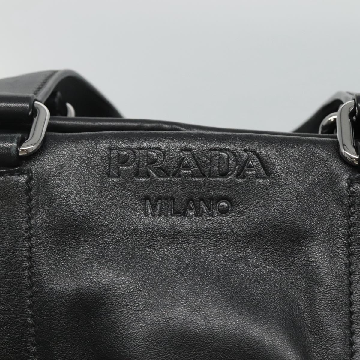 PRADA Hand Bag Leather 2way Black Silver Auth 114042