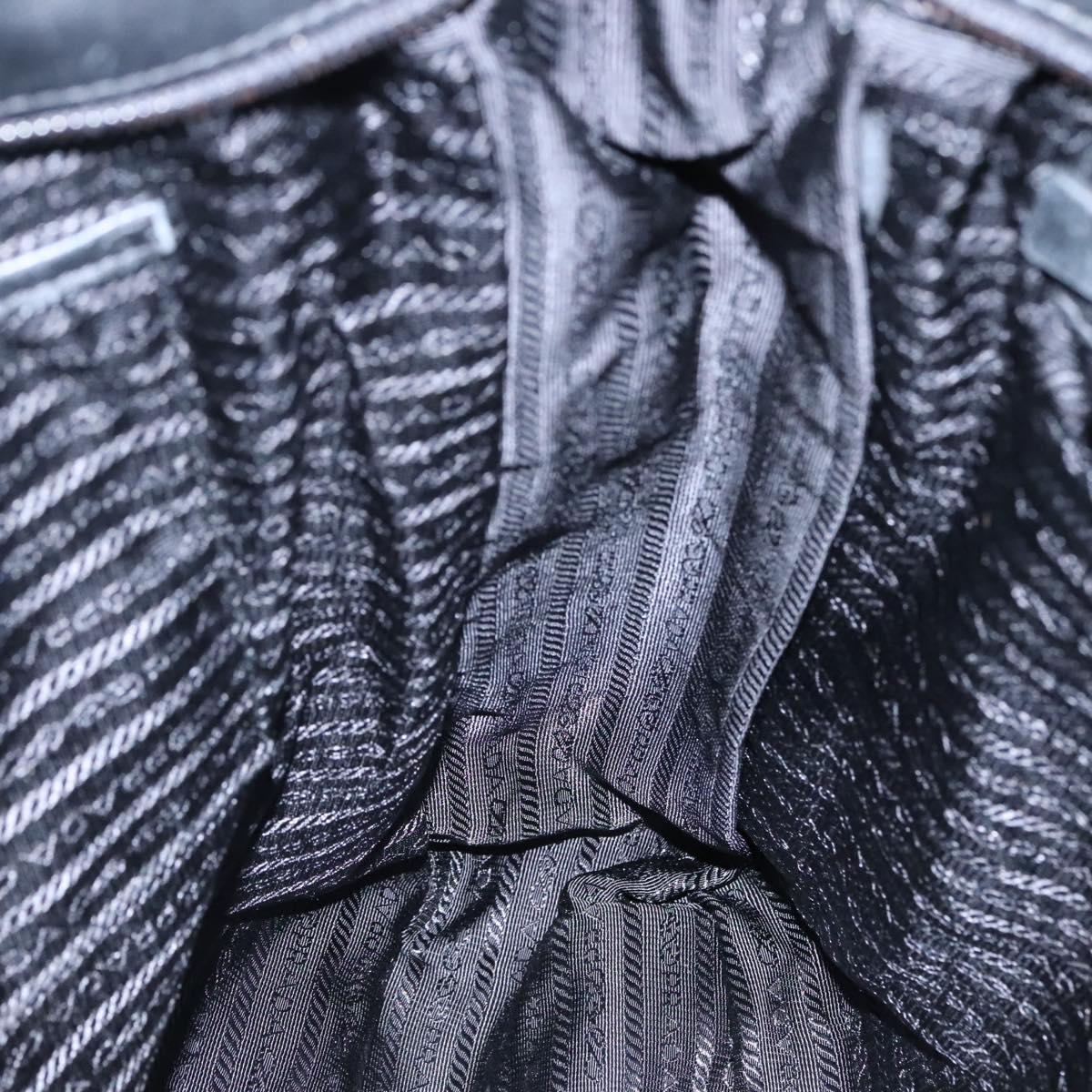 PRADA Hand Bag Leather 2way Black Silver Auth 114042