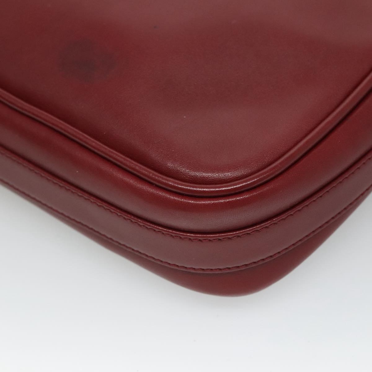 CARTIER Must Line Shoulder Bag Leather Wine Red Gold Auth 114043