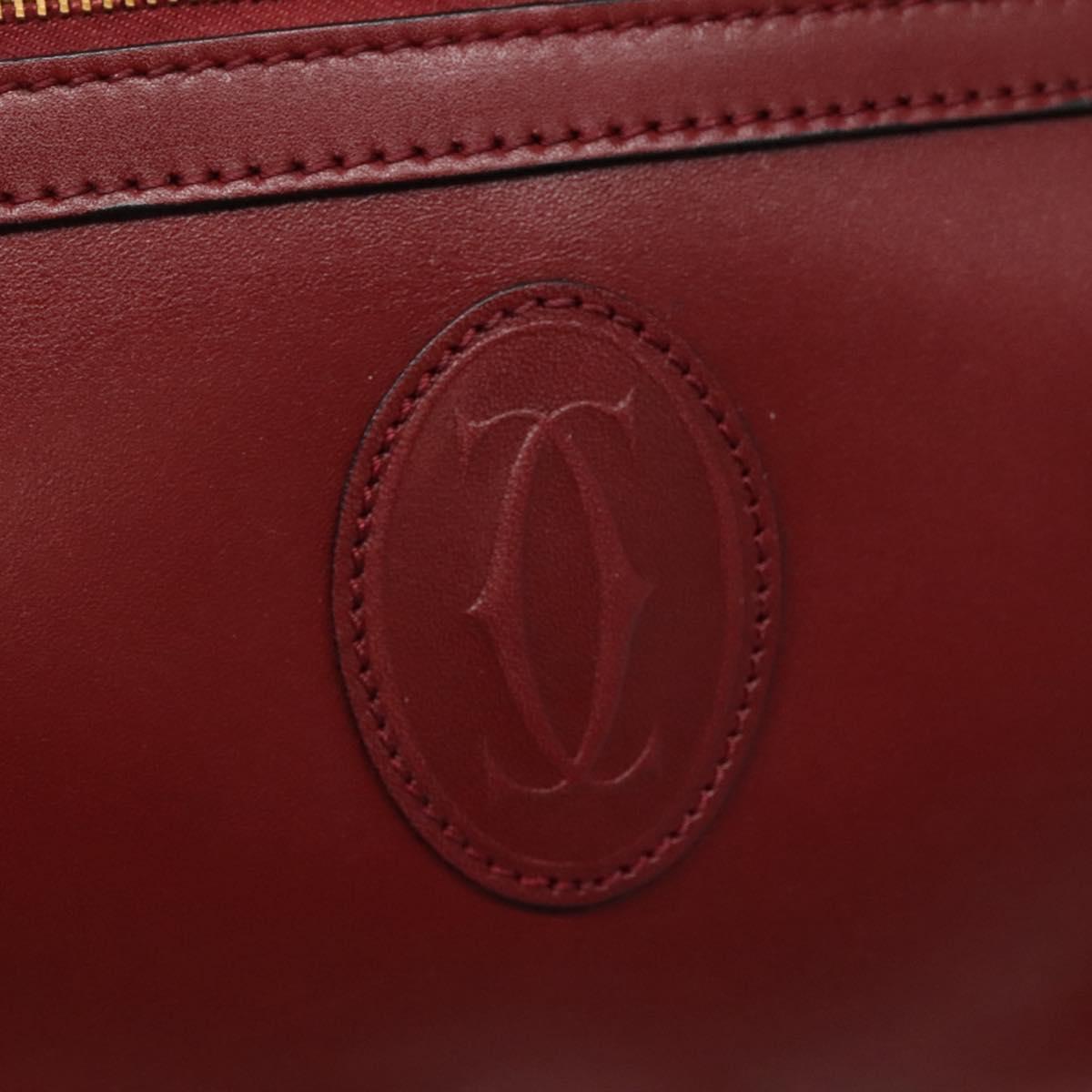 CARTIER Must Line Shoulder Bag Leather Wine Red Gold Auth 114043