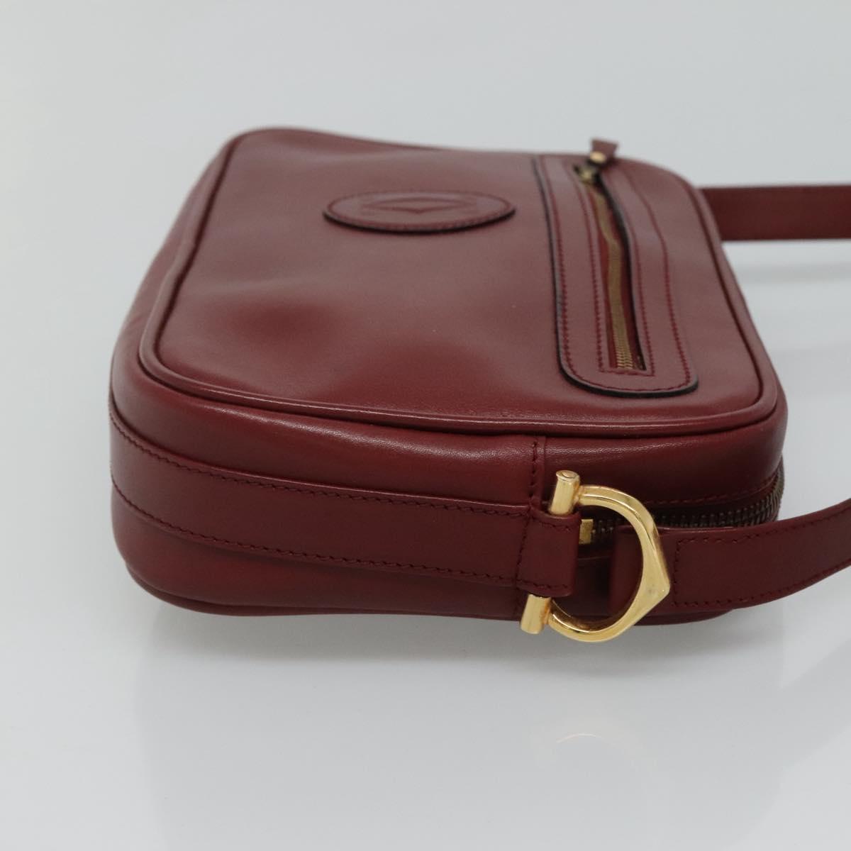 CARTIER Must Line Shoulder Bag Leather Wine Red Gold Auth 114043