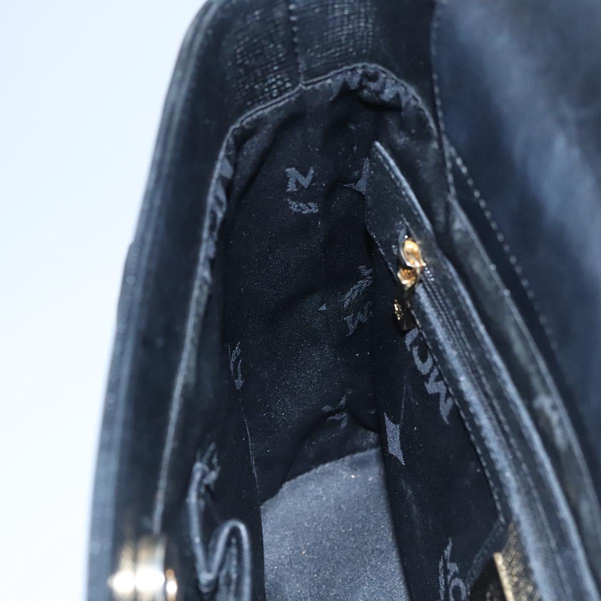 MCM Hand Bag Leather Black Gold Auth 114096