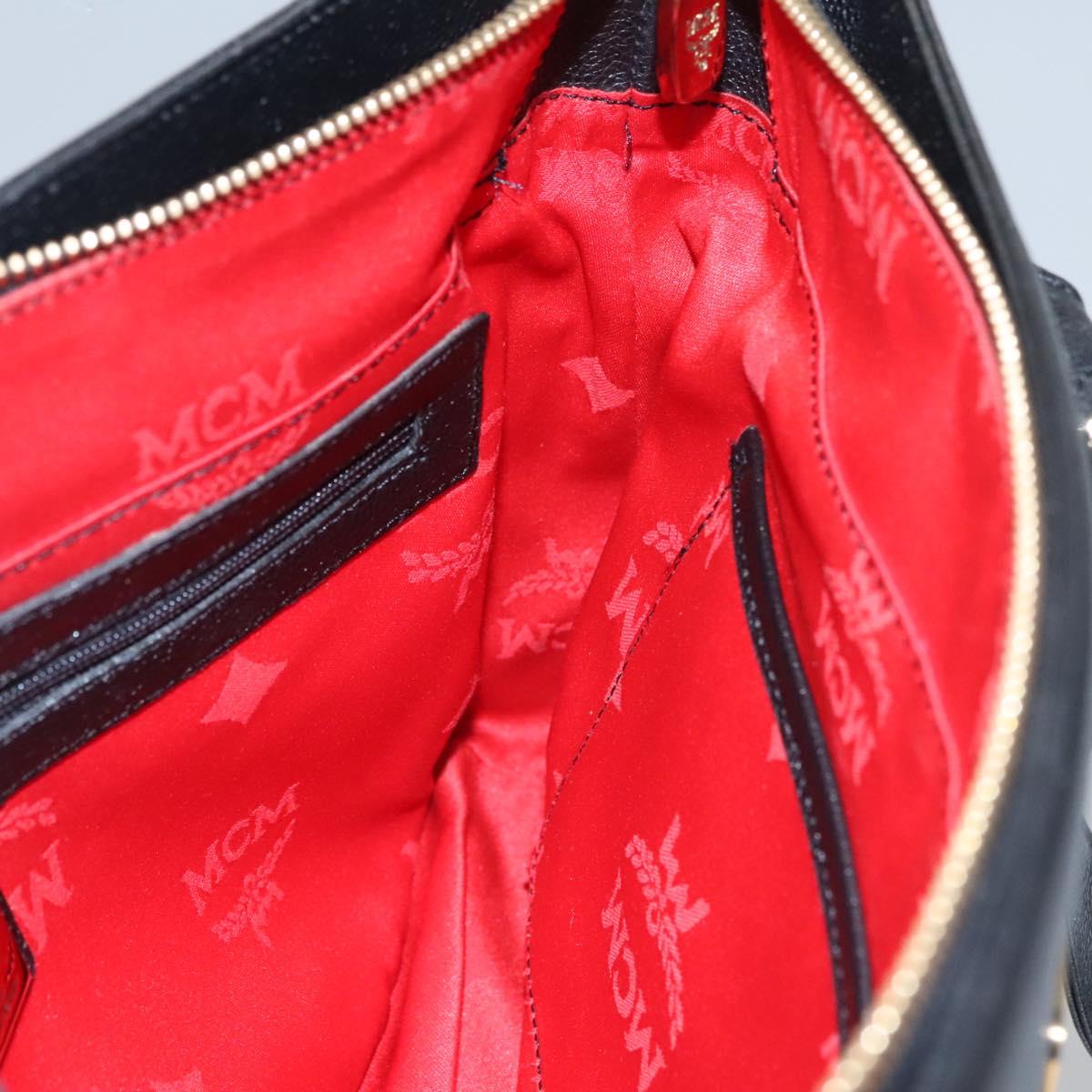 MCM Tote Bag Leather Black Gold Auth 114097