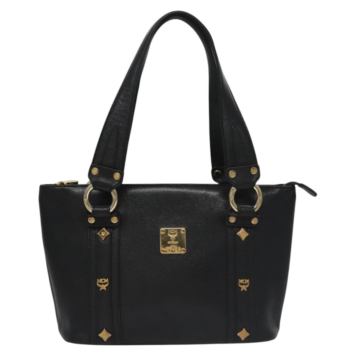 MCM Tote Bag Leather Black Gold Auth 114097