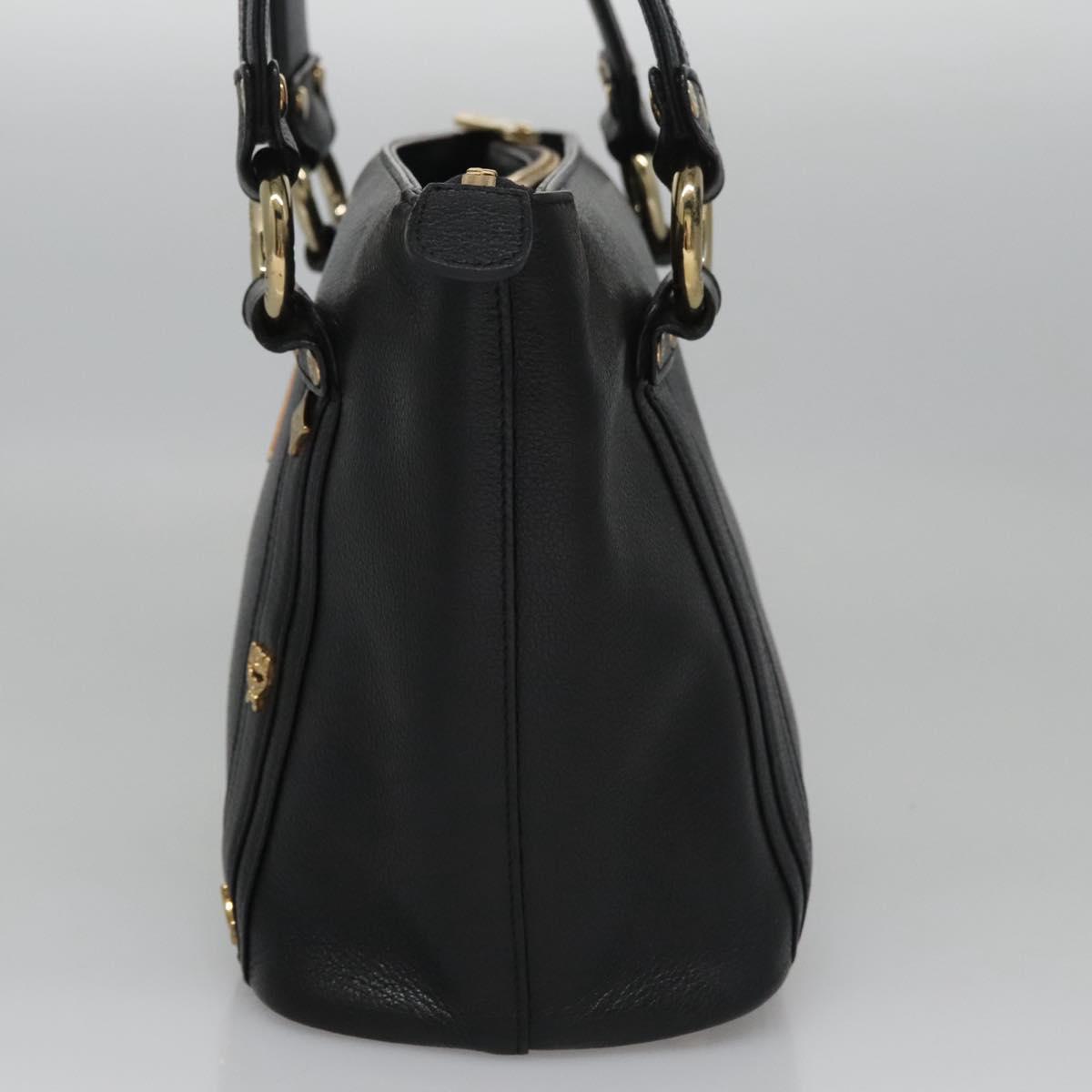 MCM Tote Bag Leather Black Gold Auth 114097