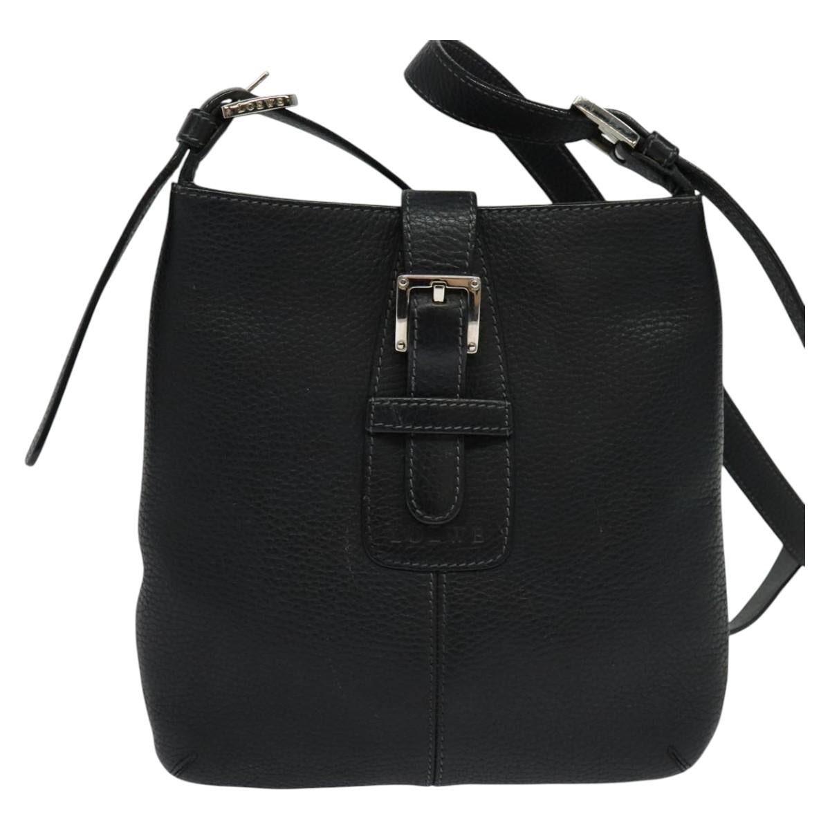 LOEWE Shoulder Bag Leather Black Auth 114108