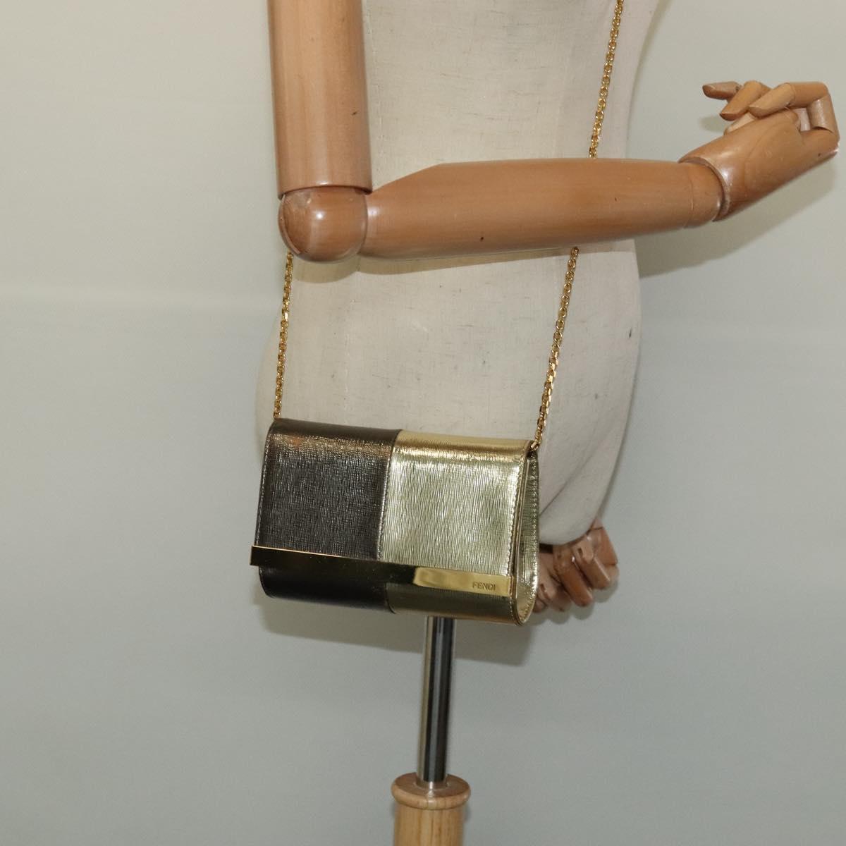 FENDI Chain Shoulder Bag Leather Gold Tone Auth 114194