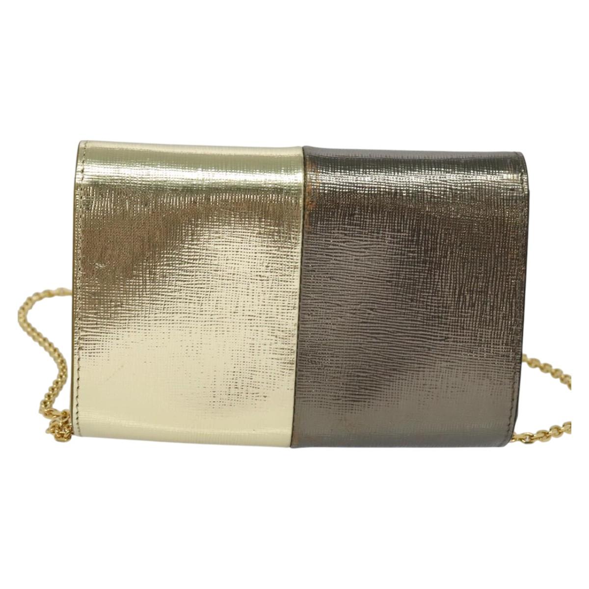 FENDI Chain Shoulder Bag Leather Gold Tone Auth 114194