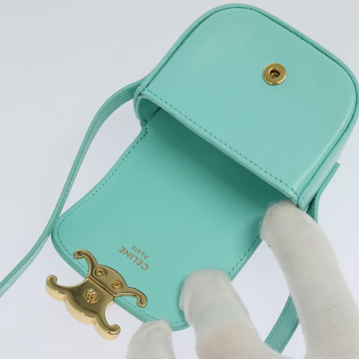 CELINE Triomphe Mini Claude Shoulder Bag Leather Light Blue Auth 114195SAV