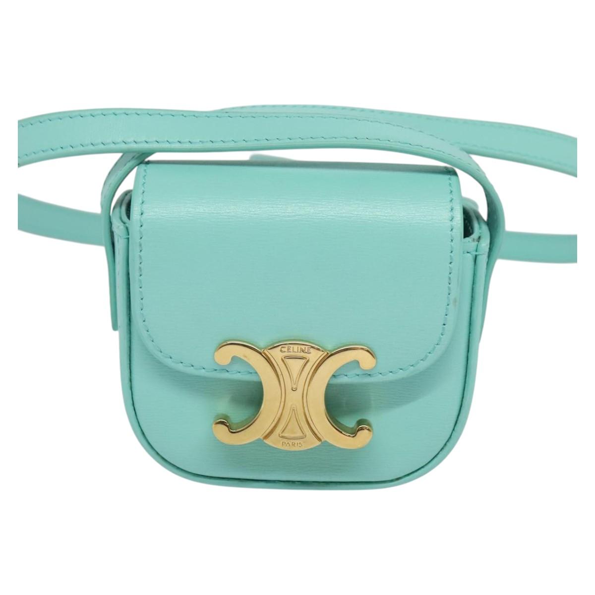 CELINE Triomphe Mini Claude Shoulder Bag Leather Light Blue Auth 114195AV