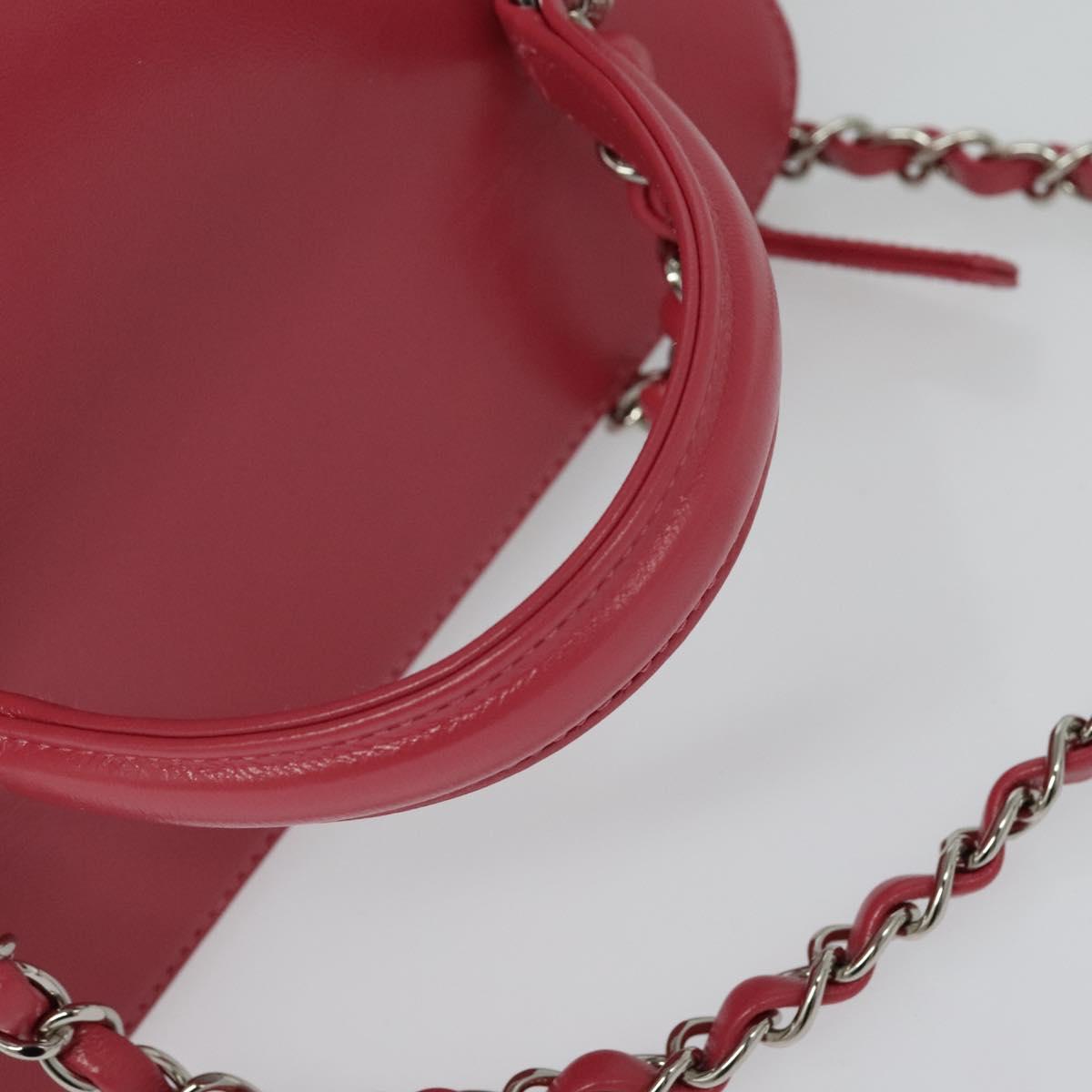 CHANEL Wicker Vanity Chain Shoulder Bag Rattan 2way Pink Silver CC Auth 114200AM