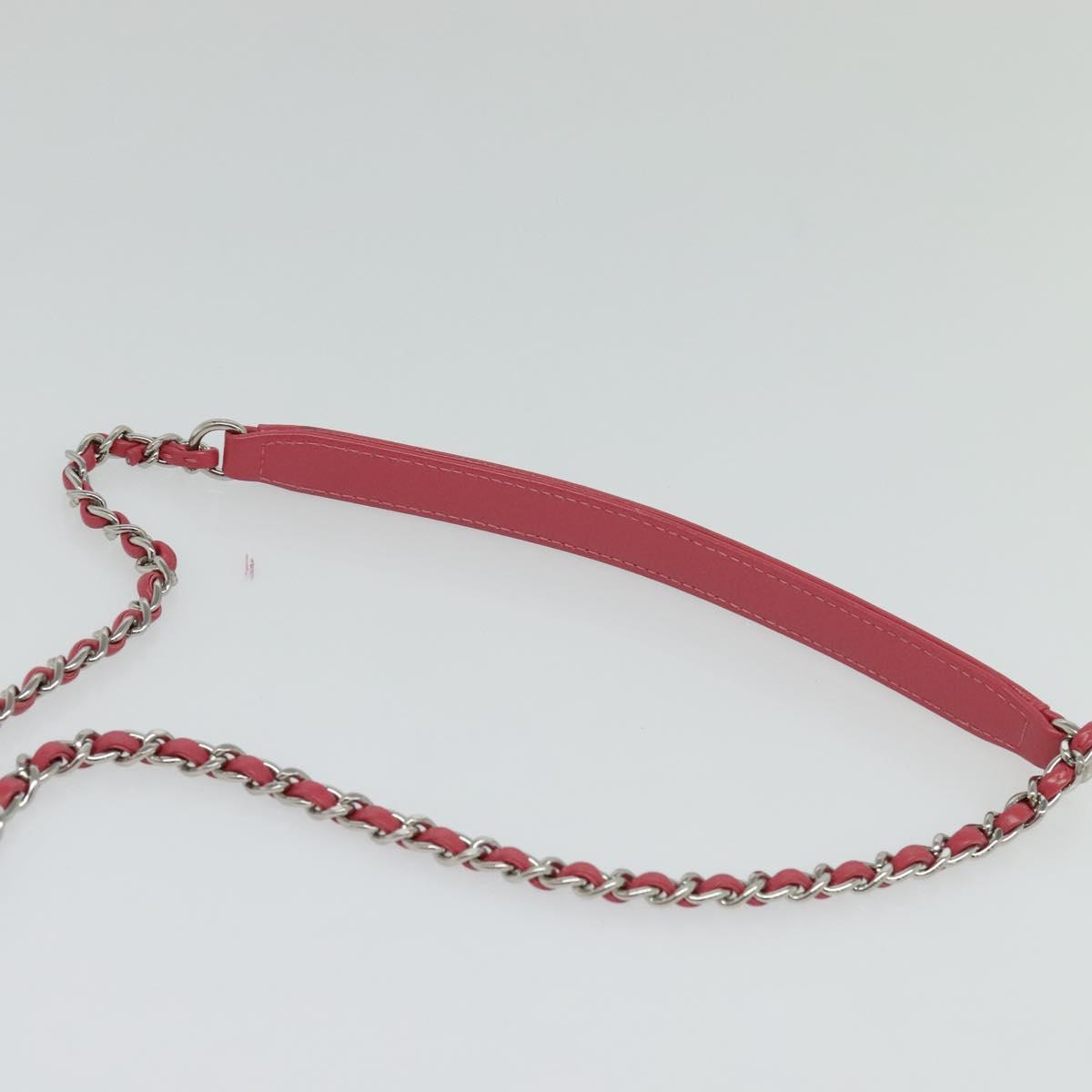 CHANEL Wicker Vanity Chain Shoulder Bag Rattan 2way Pink Silver CC Auth 114201AM