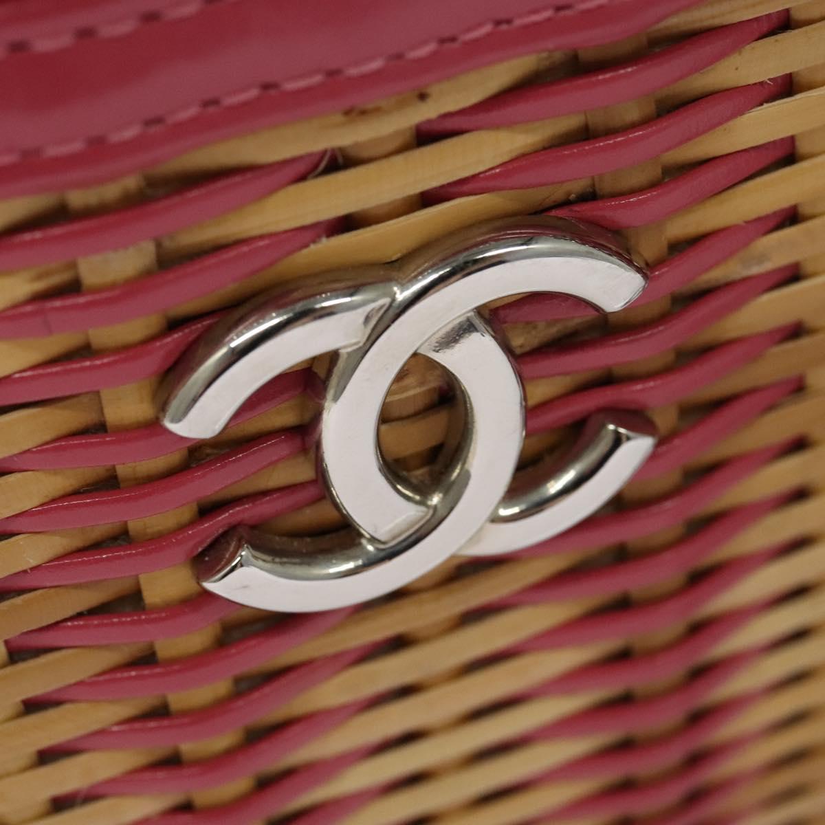 CHANEL Wicker Vanity Chain Shoulder Bag Rattan 2way Pink Silver CC Auth 114201SAM