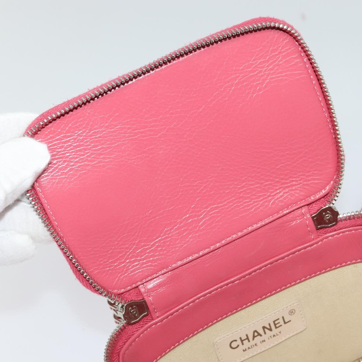 CHANEL Wicker Vanity Chain Shoulder Bag Rattan 2way Pink Silver CC Auth 114201SAM