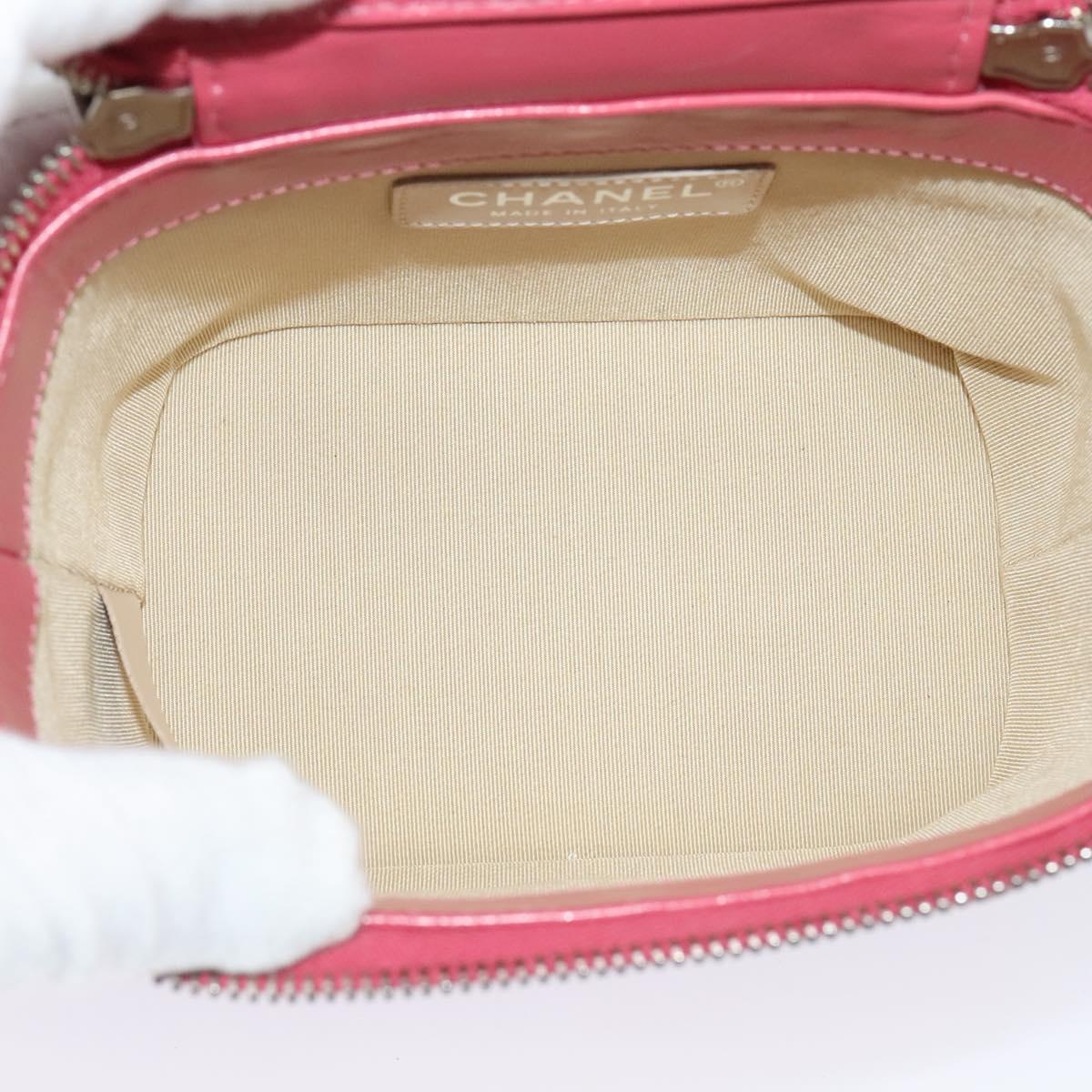 CHANEL Wicker Vanity Chain Shoulder Bag Rattan 2way Pink Silver CC Auth 114201AM