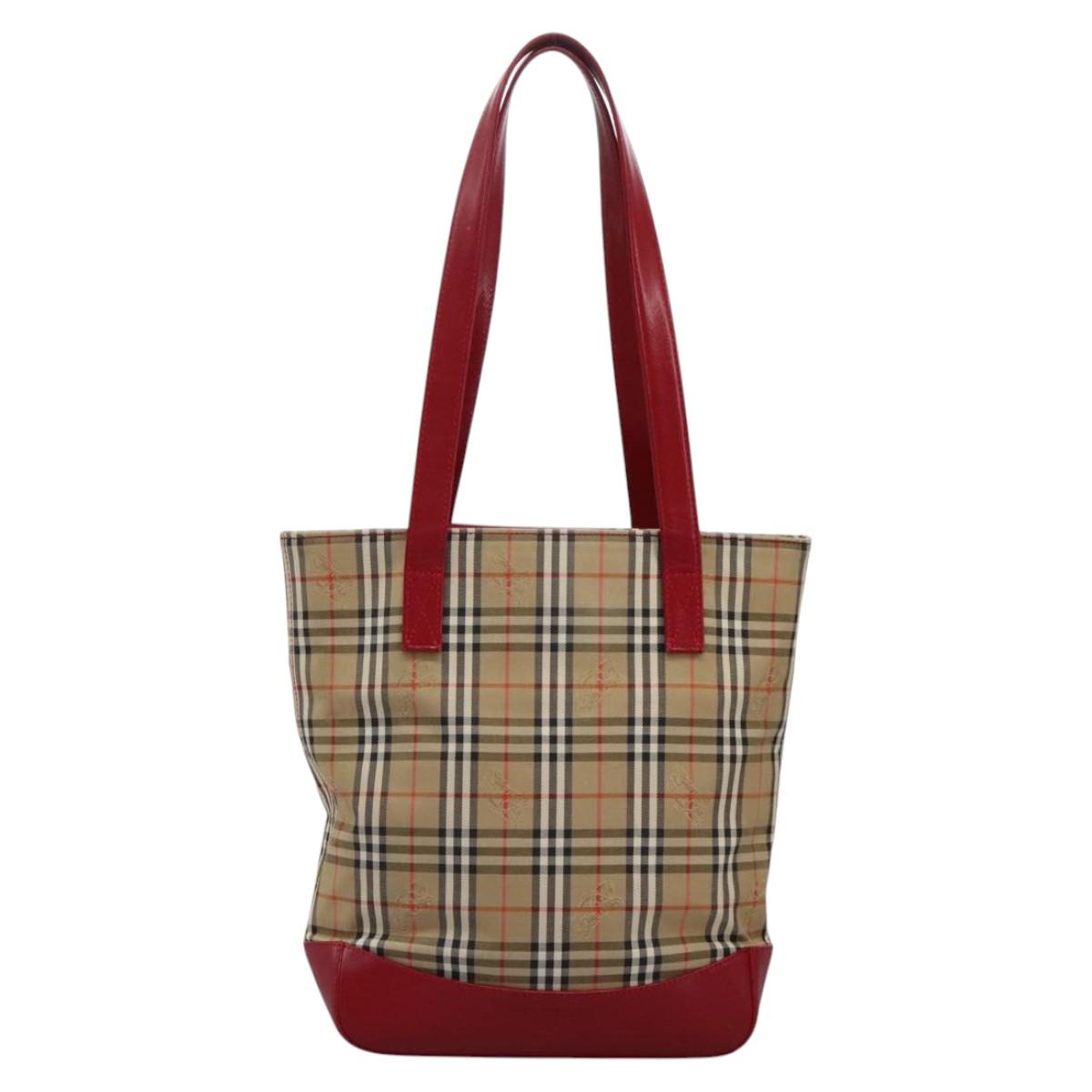 BURBERRY Nova Check Tote Bag Canvas Beige Auth 114210