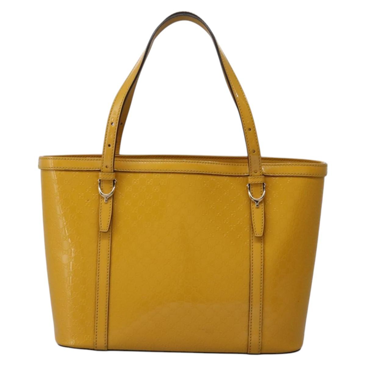 GUCCI Micro GG Canvas Hand Bag Patent leather Yellow 336776 Auth 114217