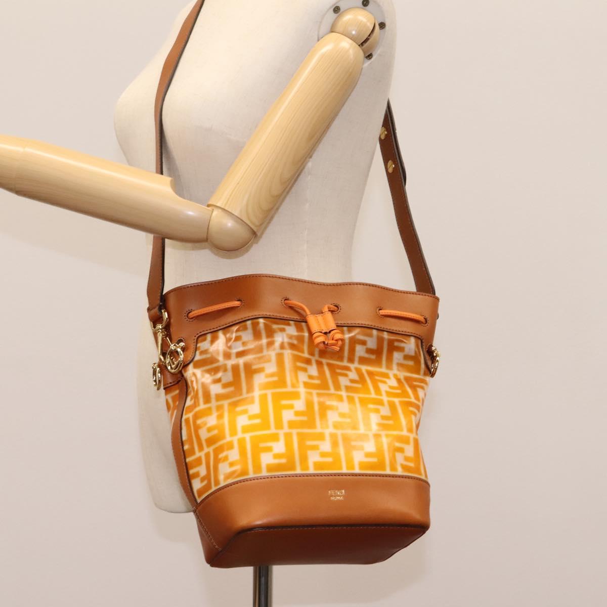 FENDI Zucca Canvas Shoulder Bag Orange Auth 114244V