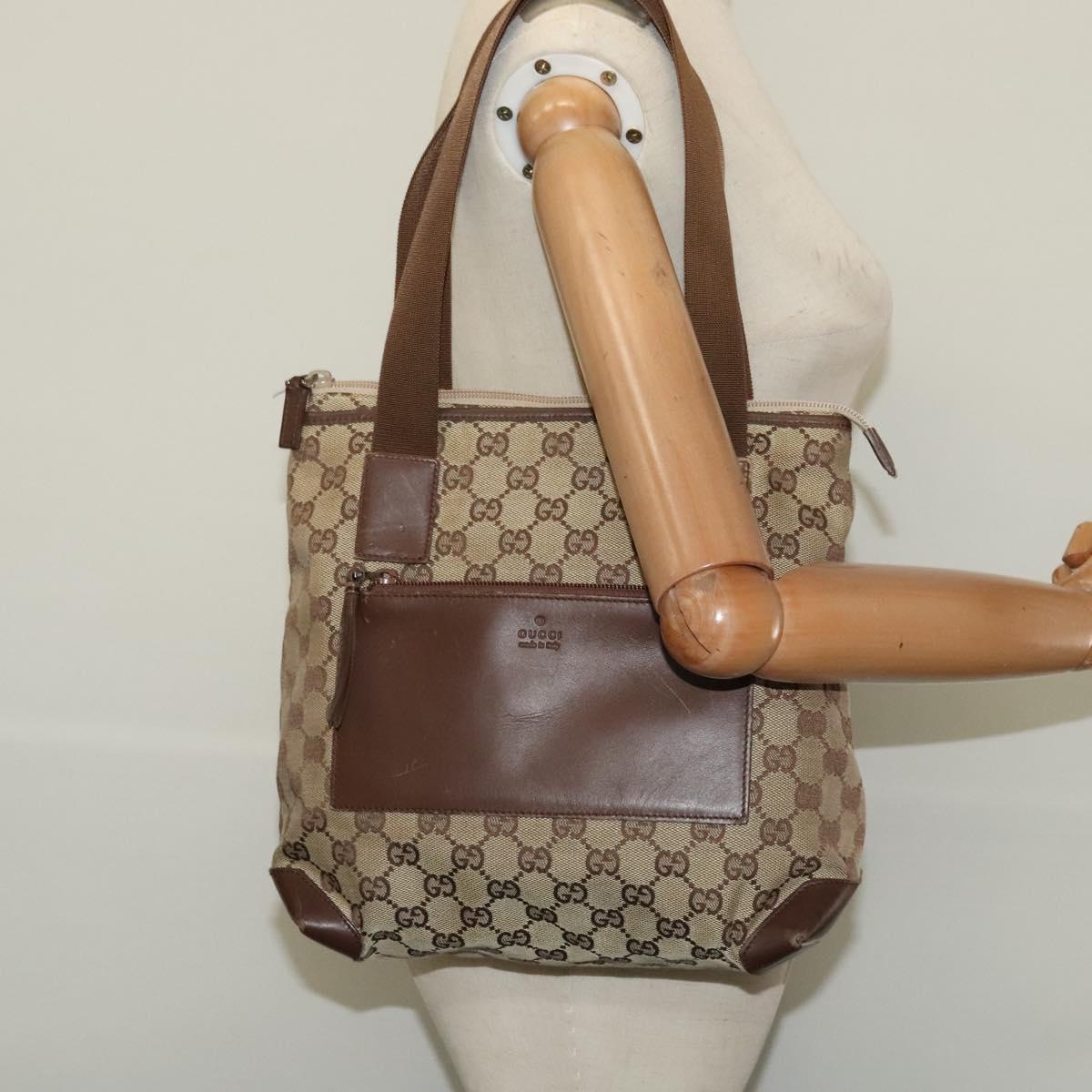 GUCCI GG Canvas Tote Bag Beige 019 0402 Auth 114245