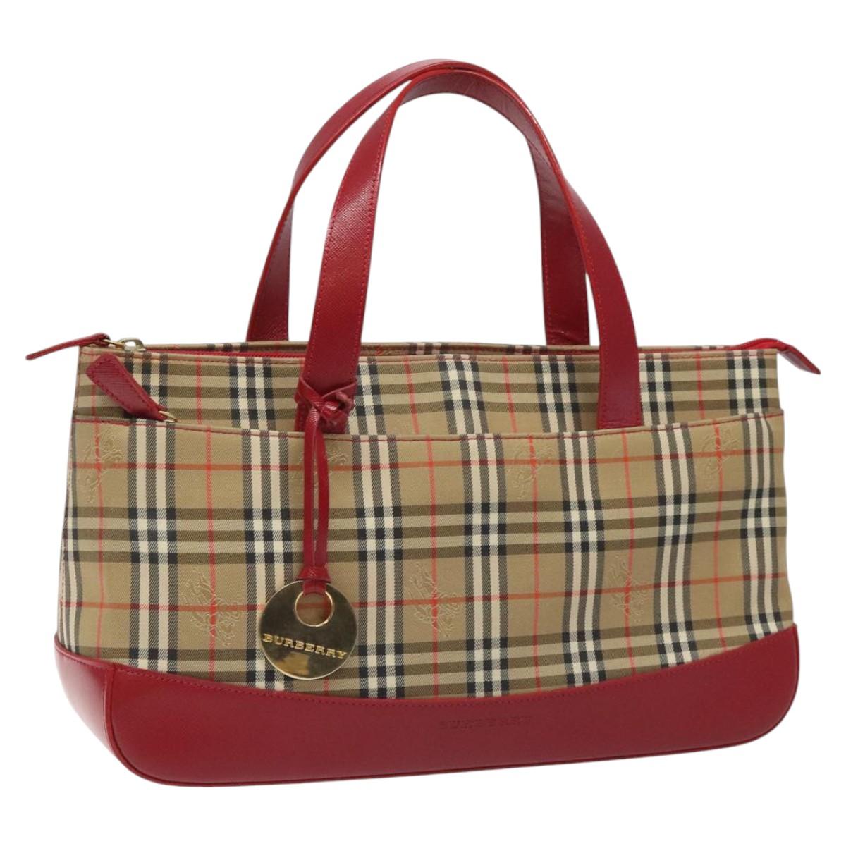 BURBERRY Nova Check Hand Bag Canvas Beige Auth 114246