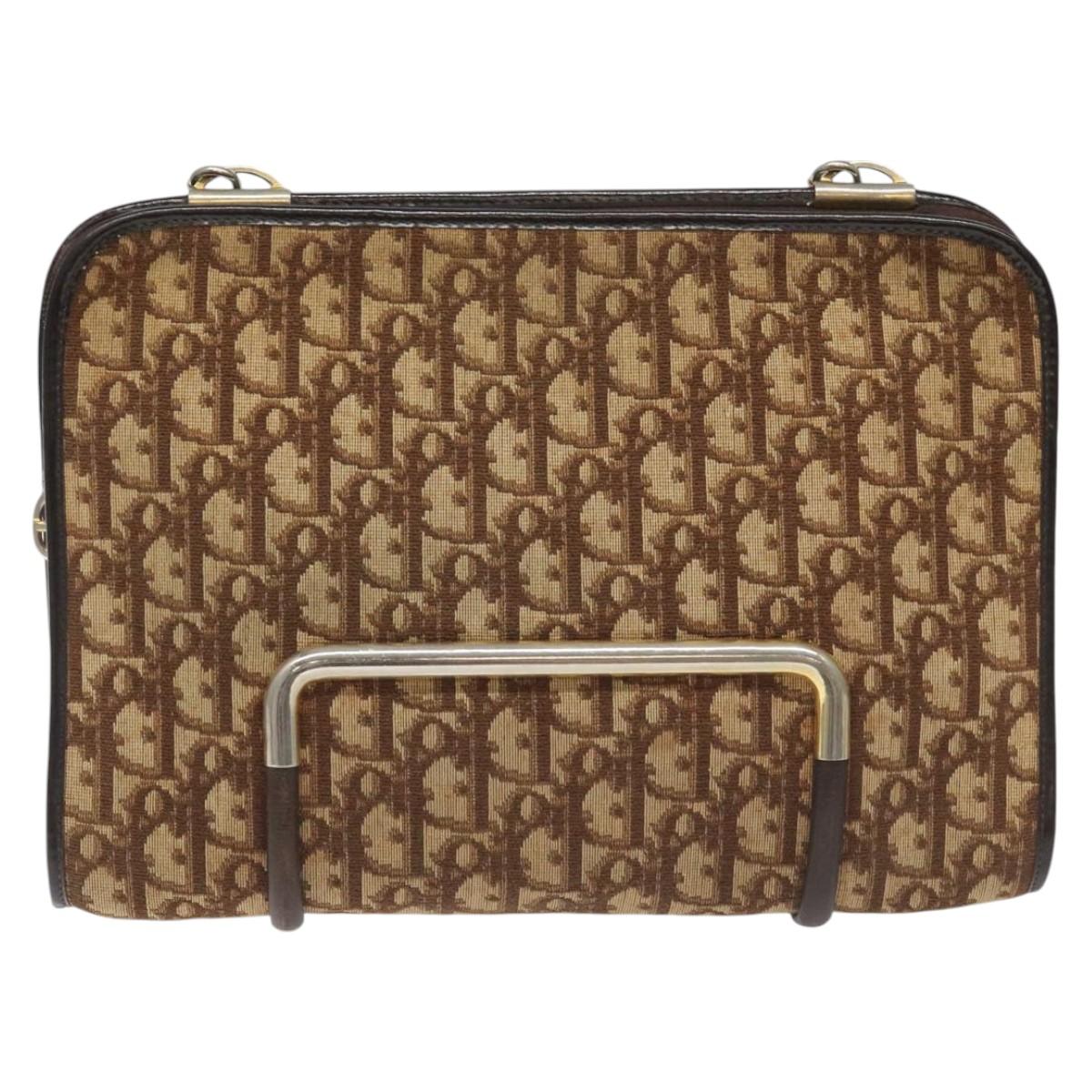 Christian Dior Trotter Canvas Shoulder Bag Brown Auth 114260